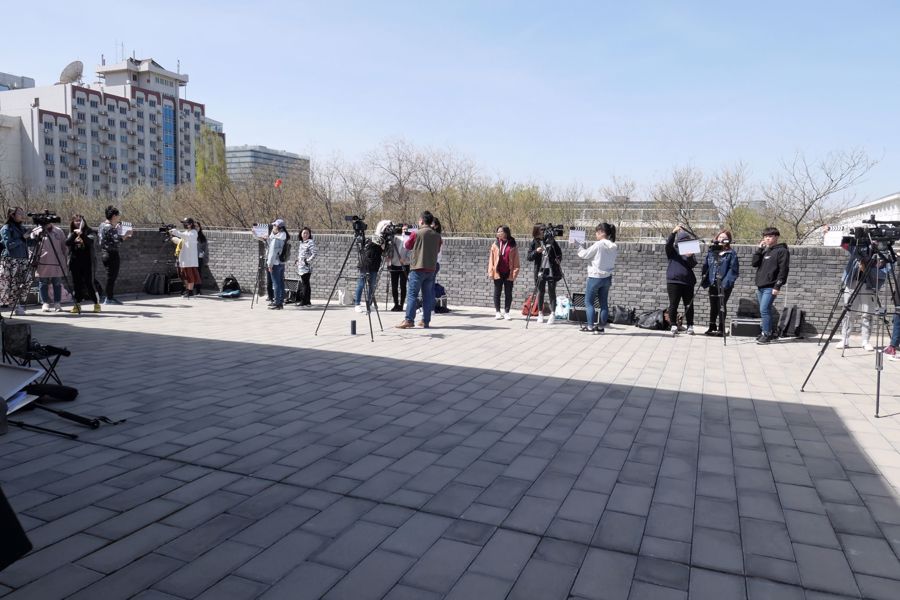 Students of Radio &amp; TV Broadcasting had practical lesson at the rooftop of Mong Man Wai Building.